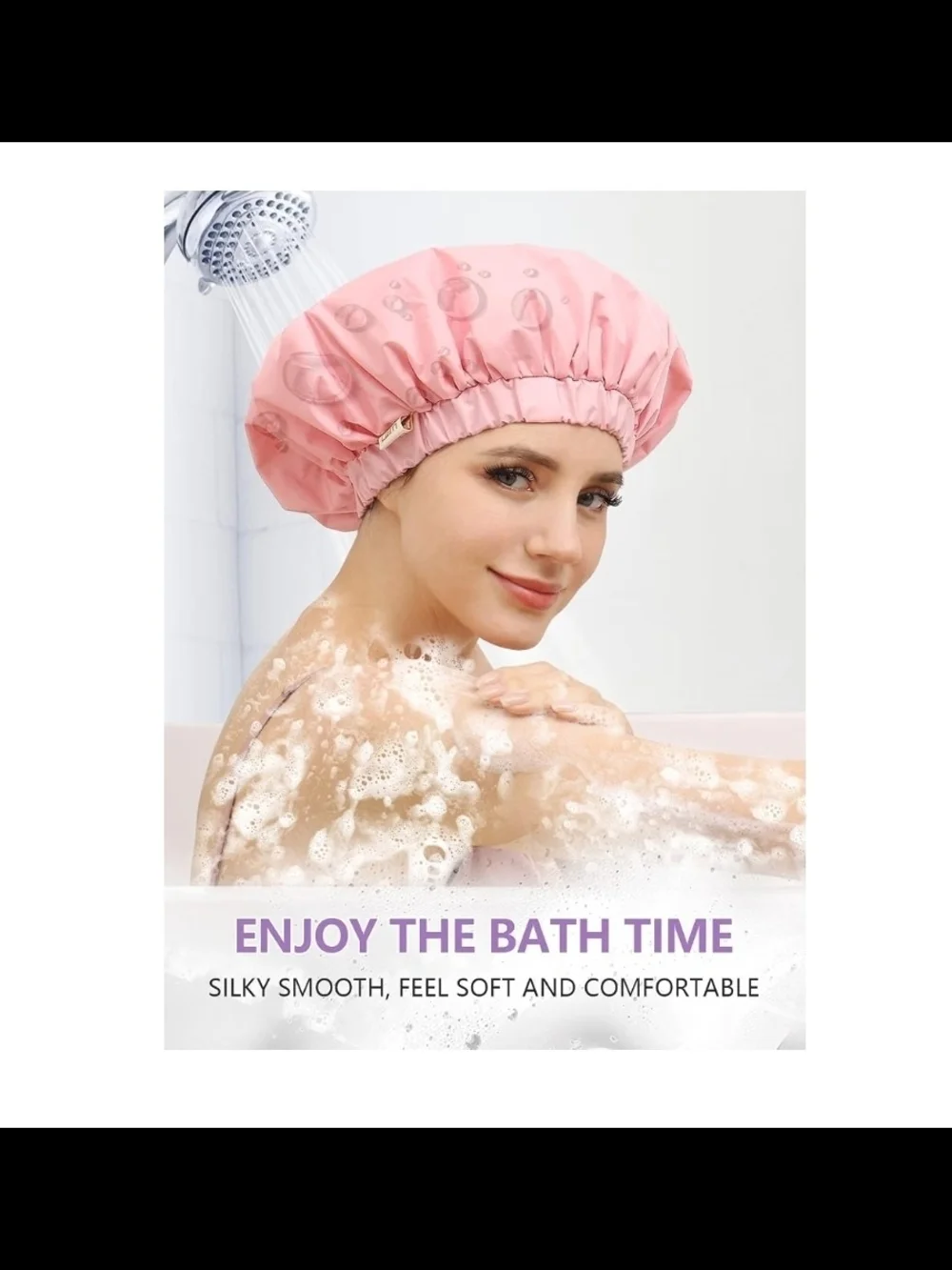 Pink Satin Shower Cap for Women - Waterproof Elastic Bonnet